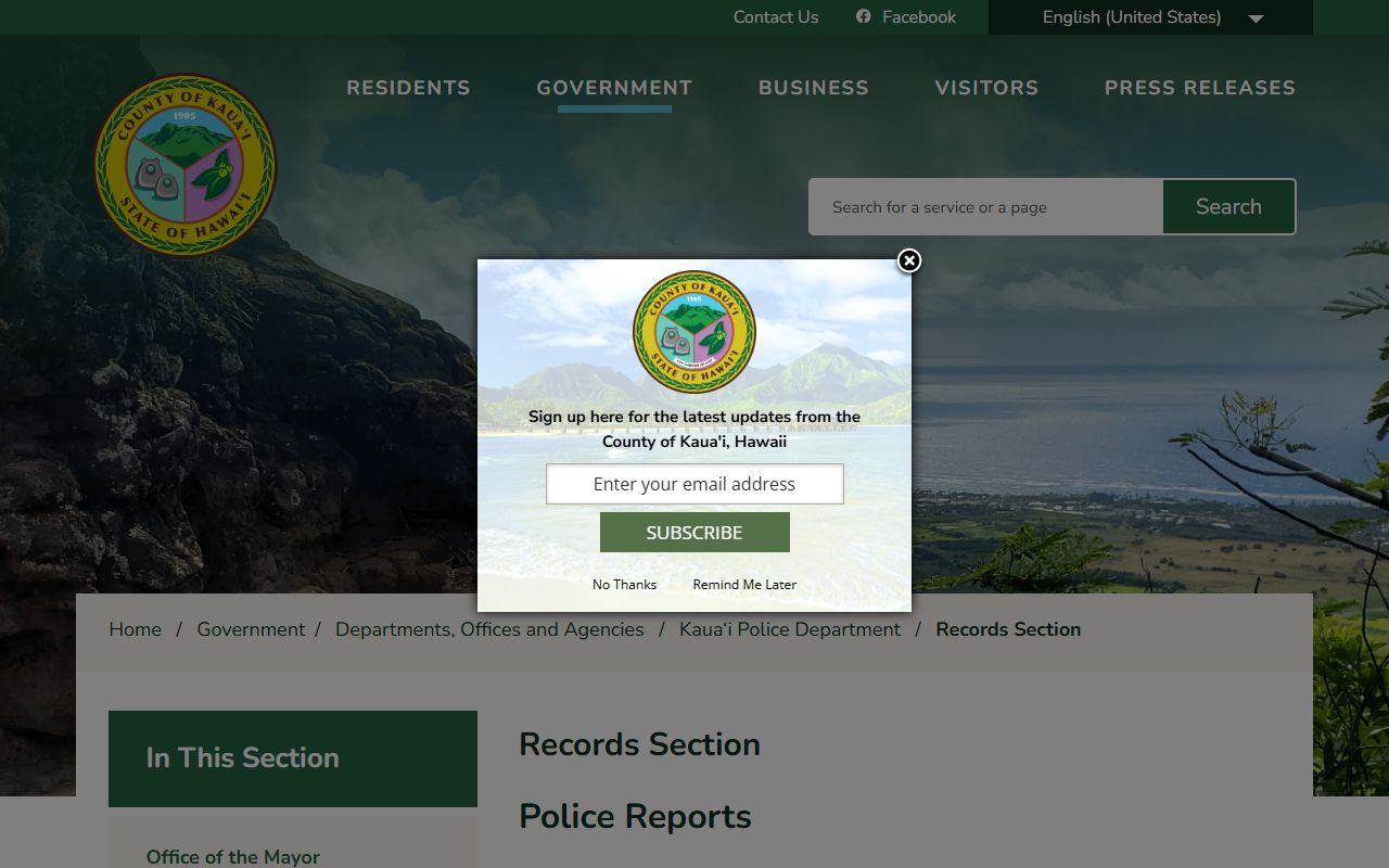 Kauai County busted mugshots records section page