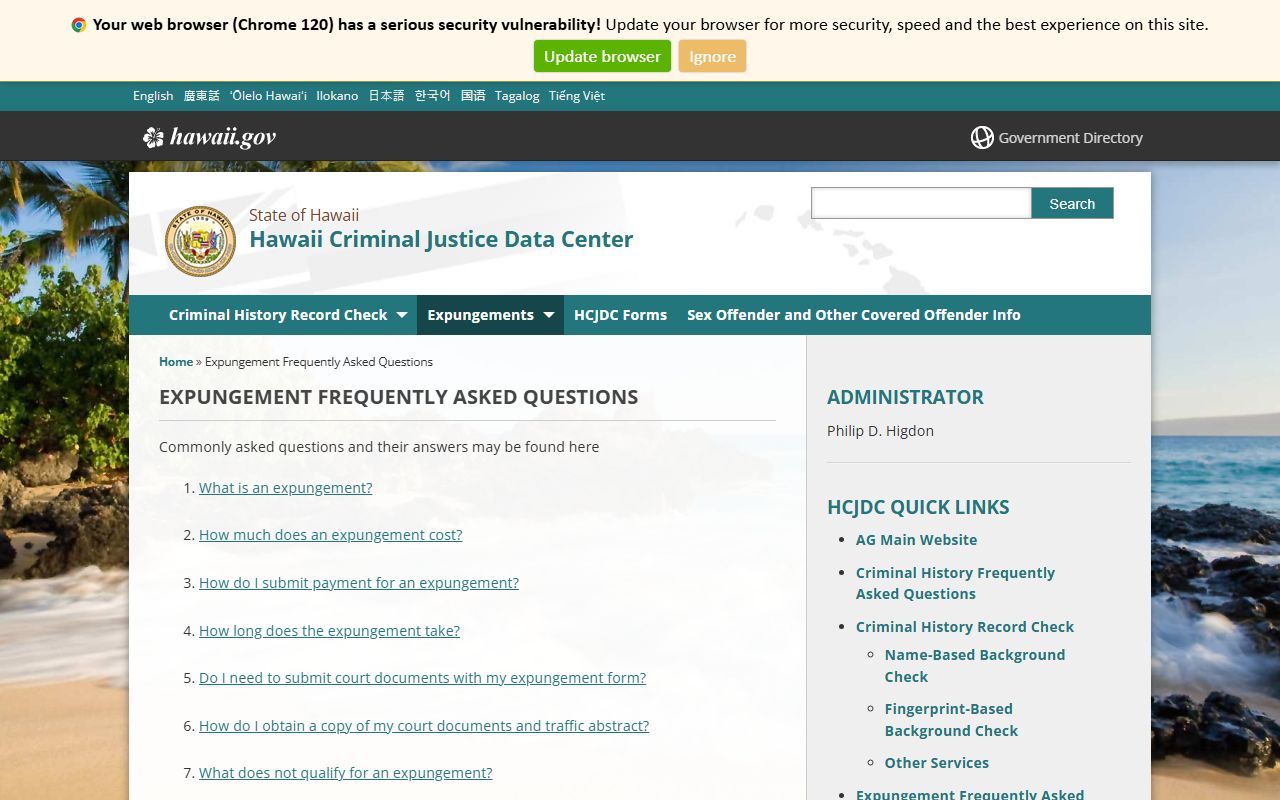 Hawaii busted mugshots expungement FAQ page