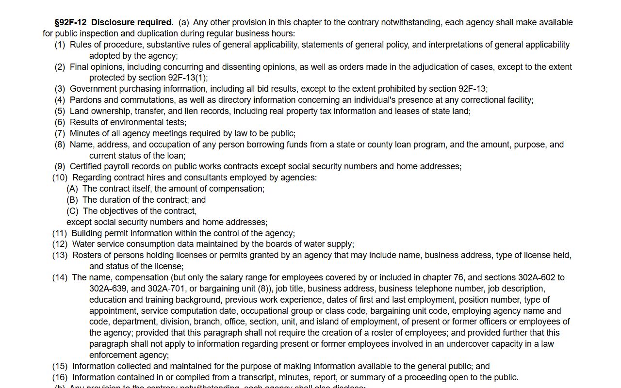 Hawaii busted mugshots UIPA disclosure section page